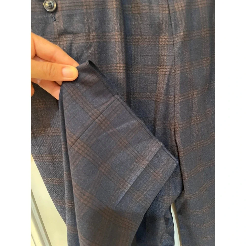 Kilburne Finch Mens Blue Plaid Tailored Fit 2 Piece Suit 48L 42W 39L Unaltered